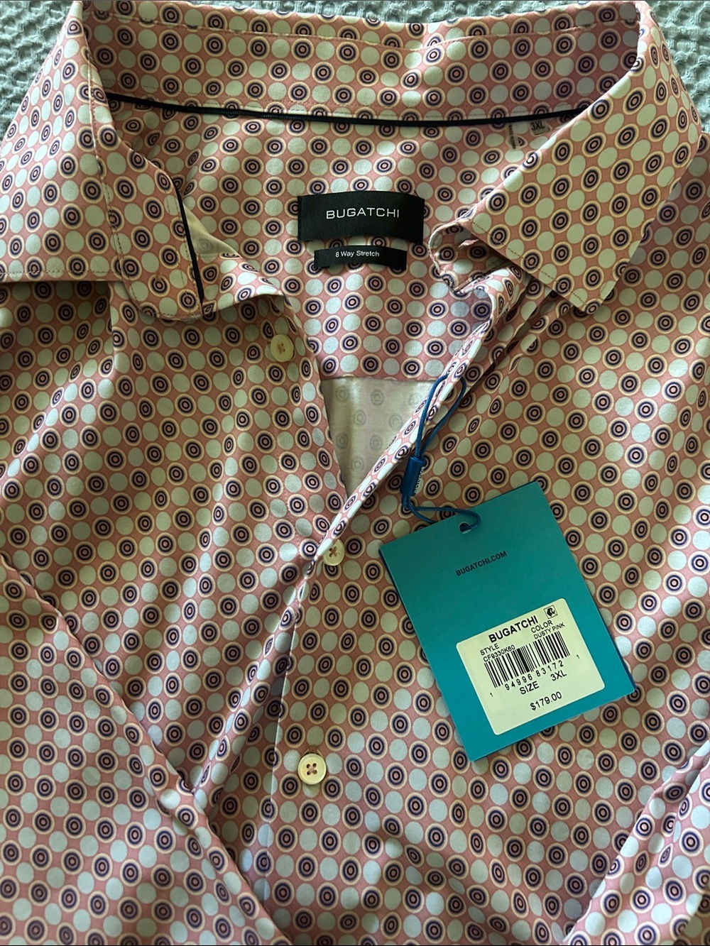 Bugatchi Pink & Cream Geometric Circle Dress Shirt